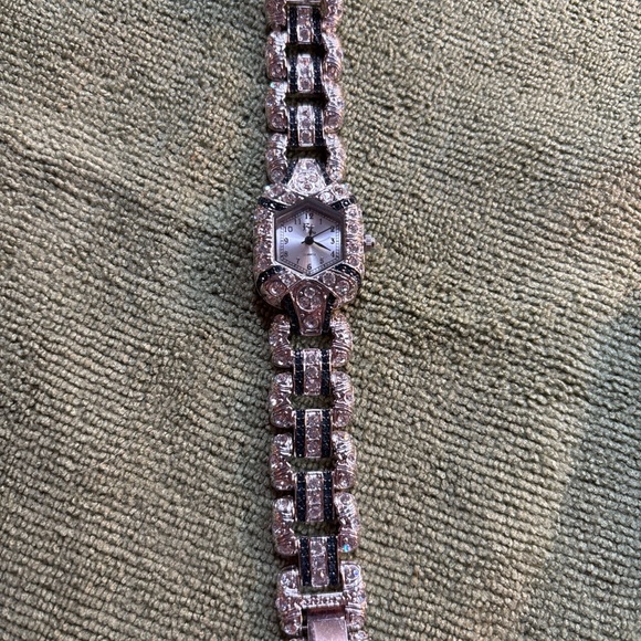 HW65 FRANZ XAVIER Signed ST. STEEL QUARTZ LADIES’ BLUE & CLEAR CRYSTAL WATCH - Picture 2 of 9